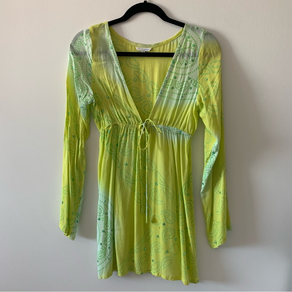 Cool Change long sleeve green v neck drawstring tunic top shirt size small